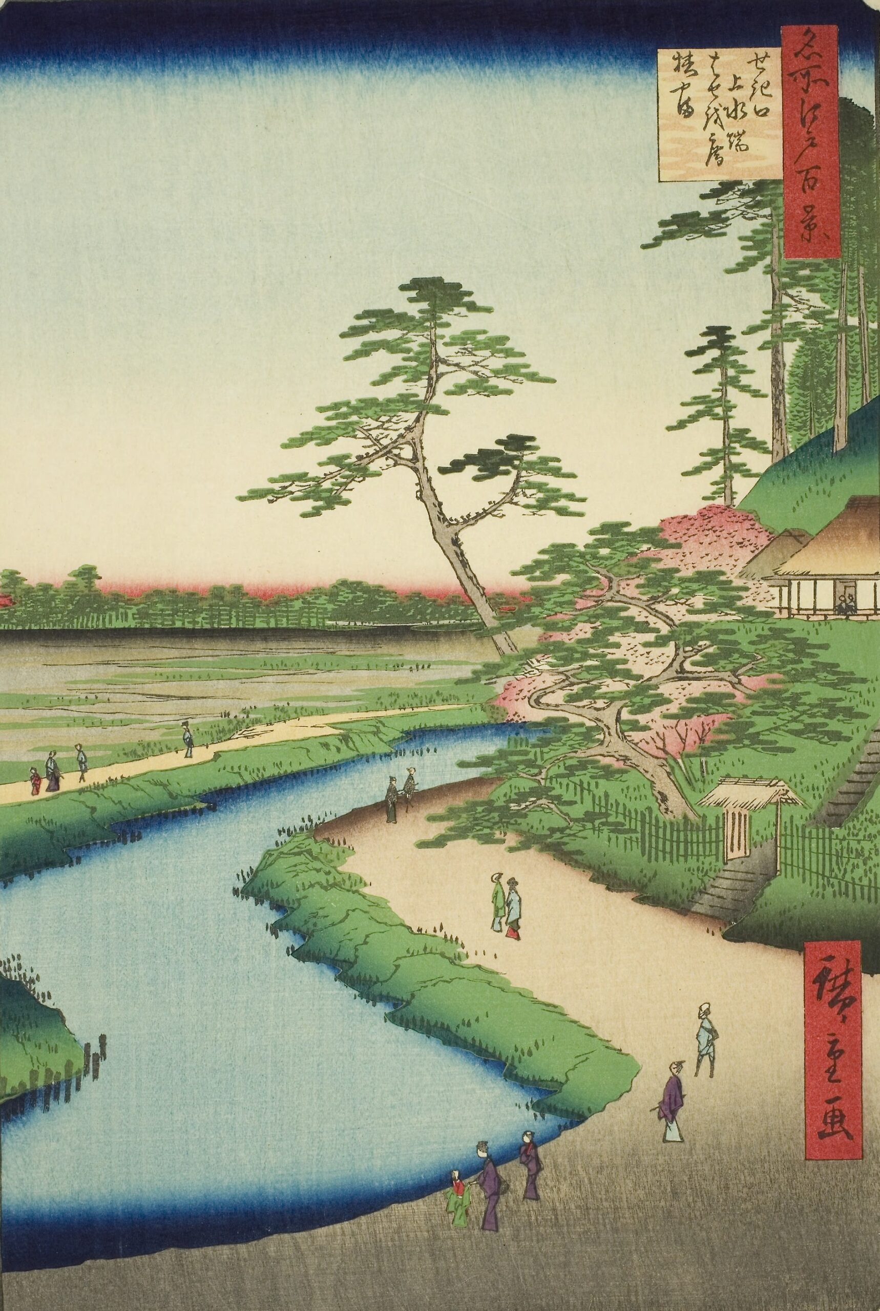 Utagawa Hiroshige　One Hundred Famous Views of Edo　Spring　Sekiguchi Waterway, Hasewo-an, Tsubakiyama